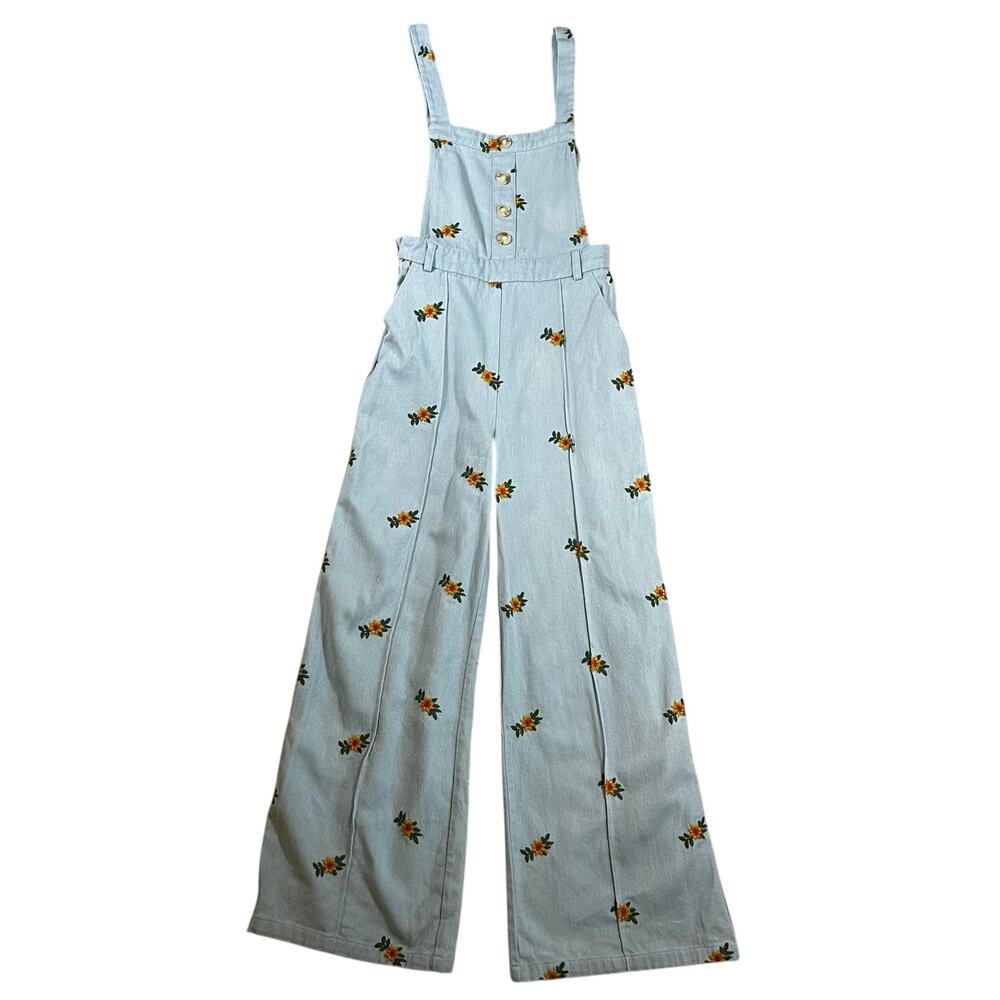 Cider Light Blue Floral Straight Leg Jumpsuit
